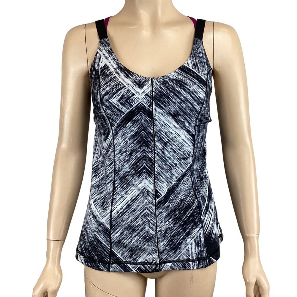 Lululemon Hot to Street Athletic Tank Top Size 4 Black &‎ White Plum